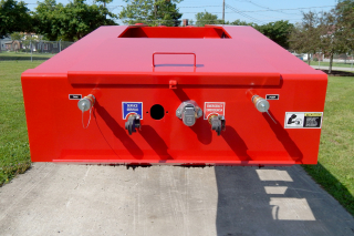 Toolbox with lockable steel cover on top of gooseneck.