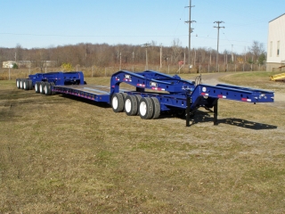 ROGERS® 80-ton capacity “west coast style” modular trailer (3+3+3 axles) with 30'-0" L x 10'-0" W platform deck. The axle spacing is 60".  This design allows for the maximum axle capacity permitted by most states–20,000 lb.